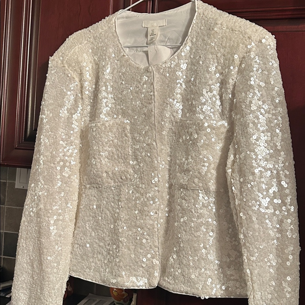 H&M white sequin blouse size large - Picture 6 of 8